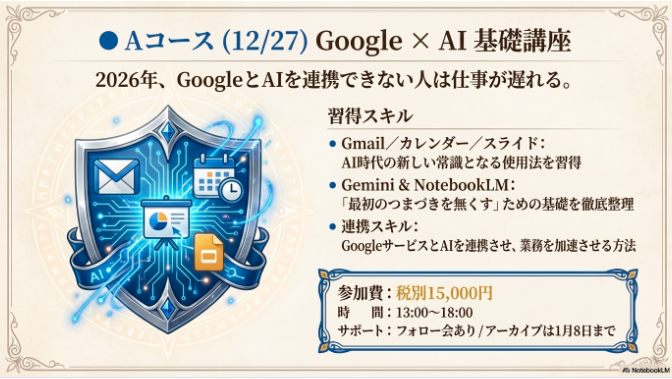 【Aコース】Google x AI 基礎講座（12月27日）